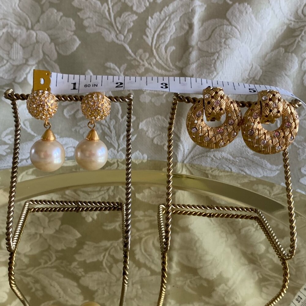 Vintage CLASP Earrings - 2 Pair - GORGEOUS - GLAMOROUS - Rhinestones - ELEGANT